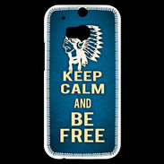 Coque HTC One M8s Keep Calm and Be Free Bleu