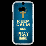 Coque HTC One M8s Keep Calm and Pray Christian Bleu