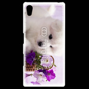 Coque Personnalisée Sony Xpéria Z5 Chiot blanc et fleur violette