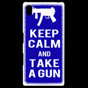 Coque Personnalisée Sony Xpéria Z5 Keep Calm Take a gun Bleu