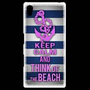 Coque Personnalisée Sony Xpéria Z5 Keep Calm and Think Beach Bleu