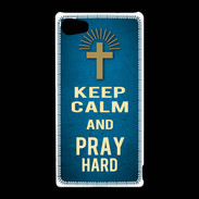 Coque Sony Xperia Z5 Compact Keep Calm and Pray Christian Bleu