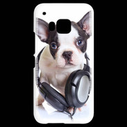 Coque HTC One M9 Bulldog français avec casque de musique