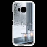 Coque HTC One M9 paysage hiver deux lanternes