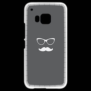 Coque HTC One M9 moustache gris & blanc