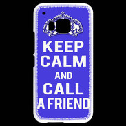 Coque HTC One M9 Keep Calm Call friend Bleu