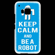 Coque HTC One M9 Keep Calm Be a Robot Cyan
