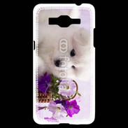 Coque Samsung Grand Prime 4G Chiot blanc et fleur violette