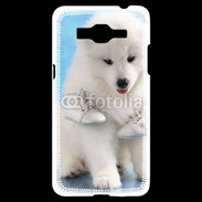 Coque Samsung Grand Prime 4G Chien blanc et paire de chaussons