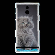 Coque Sony Xperia P Chaton sur tapis bleu