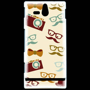 Coque Sony Xperia U Moustache lunette et chapeau