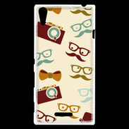 Coque Sony Xperia T3 Moustache lunette et chapeau