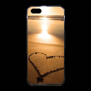 Coque iPhone 5/5S Premium Coeur sur la plage avec couché de soleil