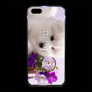 Coque iPhone 5/5S Premium Chiot blanc et fleur violette