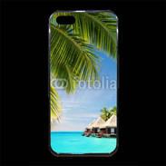 Coque iPhone 5/5S Premium Palmier et bungalow dans l'océan indien