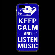 Coque iPhone 5/5S Premium Keep Calm Listen music Bleu