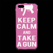 Coque iPhone 5/5S Premium Keep Calm Take a gun Rose
