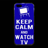 Coque iPhone 5/5S Premium Keep Calm Watch TV Bleu