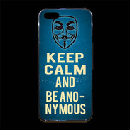 Coque iPhone 5/5S Premium Keep Calm and Be Anonymous Bleu