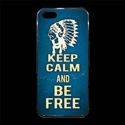 Coque iPhone 5/5S Premium Keep Calm and Be Free Bleu