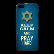 Coque iPhone 5/5S Premium Keep Calm and Pray jewish BLeu
