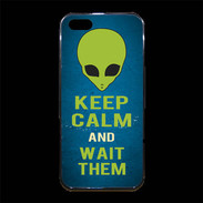 Coque iPhone 5/5S Premium Keep Calm and Wait Alien Bleu