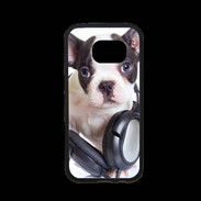 Coque Samsung S7 Premium Bulldog français avec casque de musique