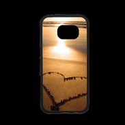 Coque Samsung S7 Premium Coeur sur la plage avec couché de soleil