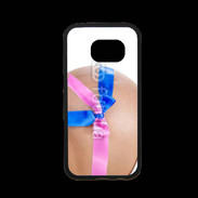 Coque Samsung S7 Premium Femme enceinte avec ruban bleu et rose
