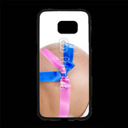 Coque Personnalisée Samsung S7 Edge Premium Femme enceinte avec ruban bleu et rose