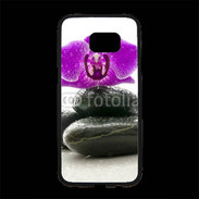 Coque Personnalisée Samsung S7 Edge Premium Orchidée violette sur galet noir