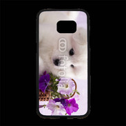 Coque Personnalisée Samsung S7 Edge Premium Chiot blanc et fleur violette