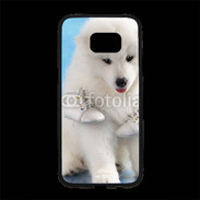 Coque Personnalisée Samsung S7 Edge Premium Chien blanc et paire de chaussons
