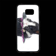 Coque Personnalisée Samsung S7 Edge Premium Lapin noir et blanc dans un chapeau