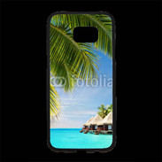 Coque Personnalisée Samsung S7 Edge Premium Palmier et bungalow dans l'océan indien