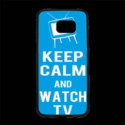 Coque Personnalisée Samsung S7 Edge Premium Keep Calm Watch TV Cyan