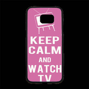 Coque Personnalisée Samsung S7 Edge Premium Keep Calm Watch TV Rose