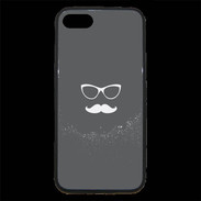 Coque iPhone 7 Premium moustache gris & blanc
