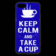 Coque iPhone 7 Premium Keep Calm Take a cup Bleu