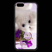 Coque iPhone 6 Premium Chiot blanc et fleur violette
