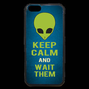 Coque iPhone 6 Premium Keep Calm and Wait Alien Bleu