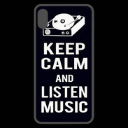 Coque  iPhone XS Max Premium Keep Calm Listen music Noir
