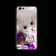 Coque  Iphone 8 PREMIUM Chiot blanc et fleur violette