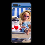 Coque  Iphone 8 Plus PREMIUM Petite fille avec bonhomme de neige a la plage