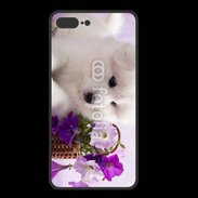 Coque  Iphone 8 Plus PREMIUM Chiot blanc et fleur violette