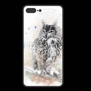 Coque  Iphone 8 Plus PREMIUM hibou en aquarelle