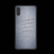 Coque  Iphone XS PREMIUM Vrai vie Bleu Citation Oscar Wilde