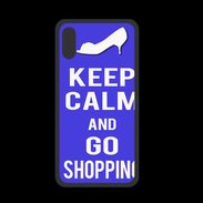 Coque  Iphone XS PREMIUM Keep Calm Go Shopping Bleu