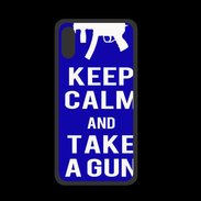 Coque  Iphone XS PREMIUM Keep Calm Take a gun Bleu