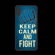 Coque  Iphone XS PREMIUM Keep Calm and Fight Bleu